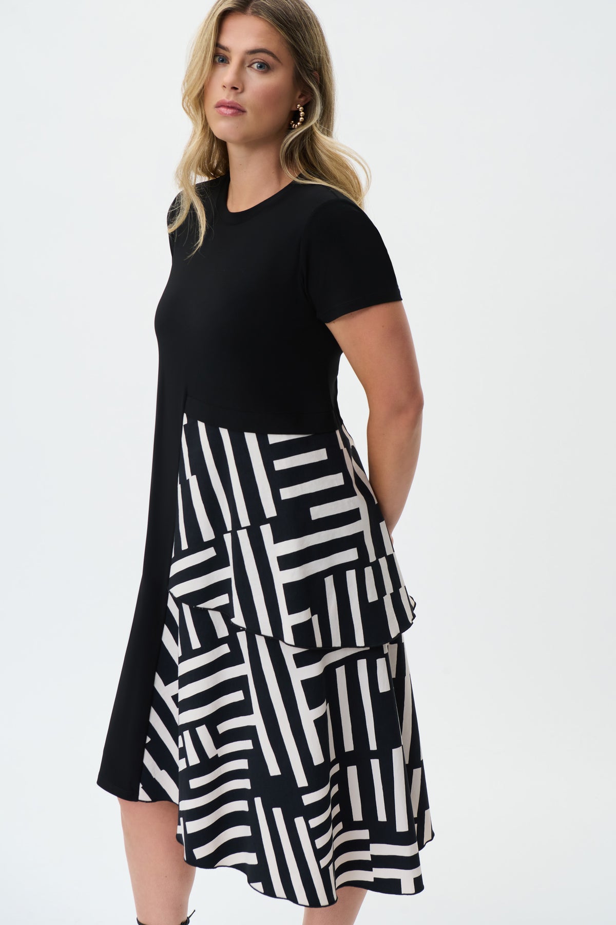 knit trapeze dress Silky Knit Woven Trapeze Dress