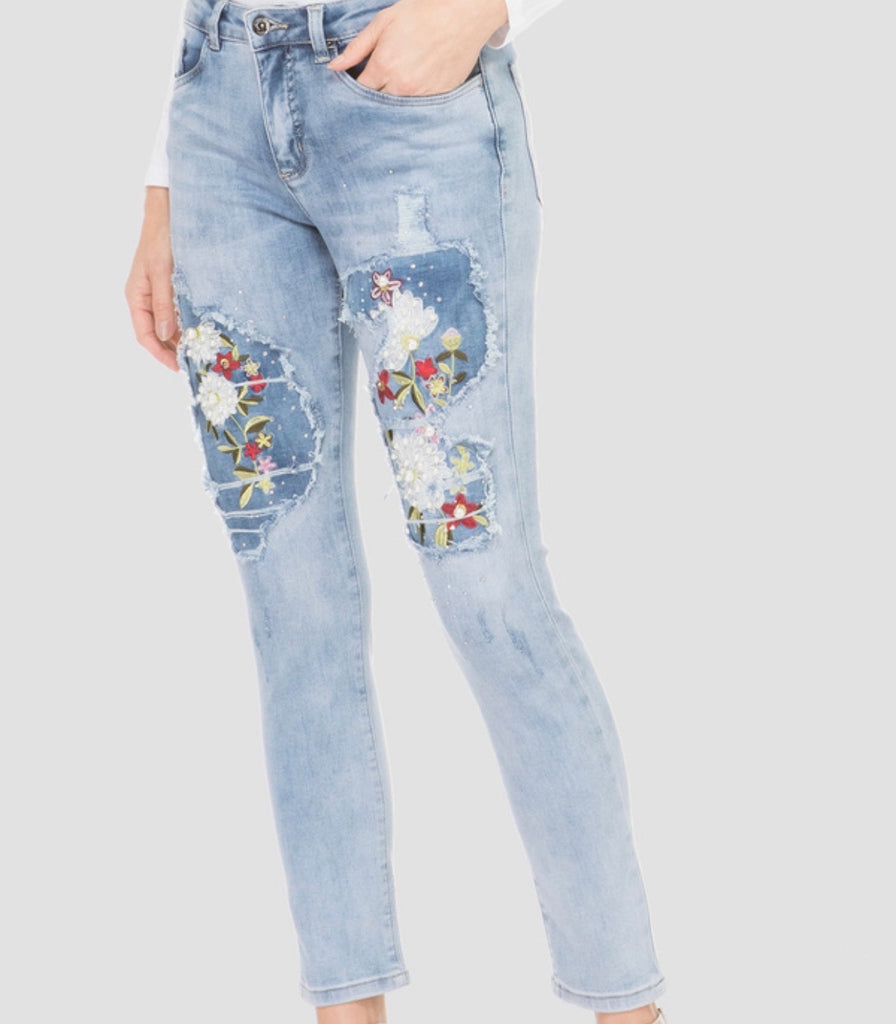 Floral/Pearl Embellished Jean