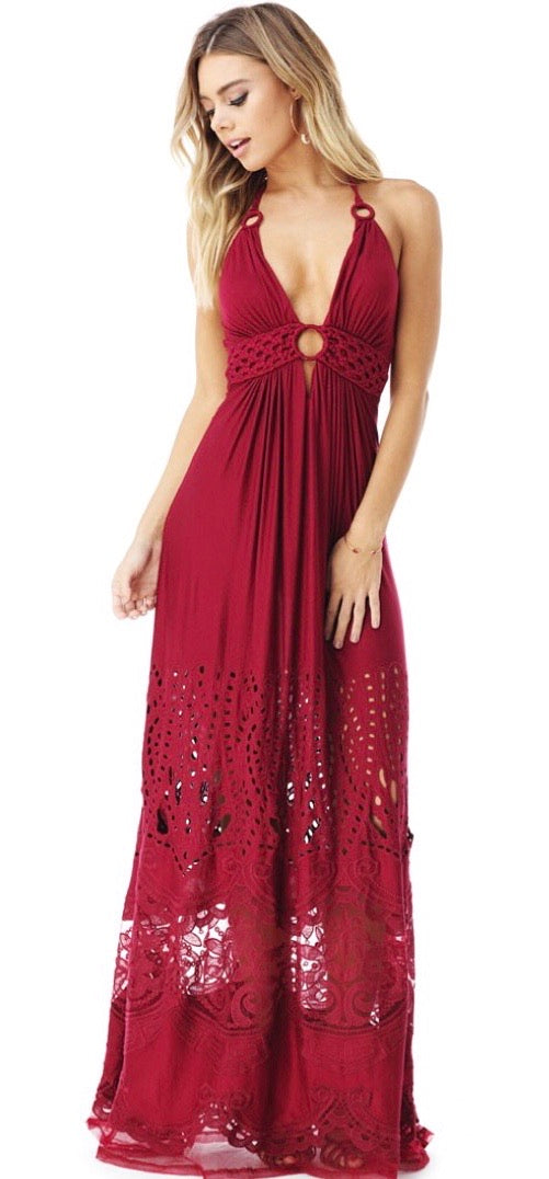 Eyelet Halter Maxi Dress | Popi's Place Eyelet Halter Maxi Dress | Popi's Place