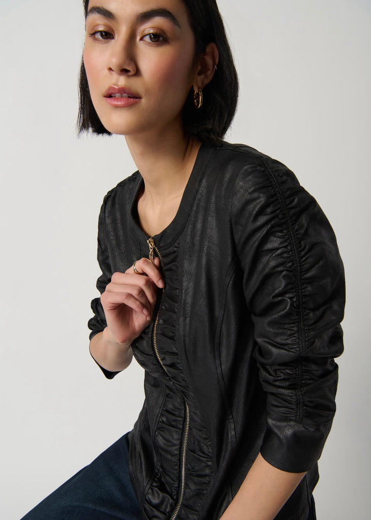 Foiled Knit Jacket With Ruched Detail