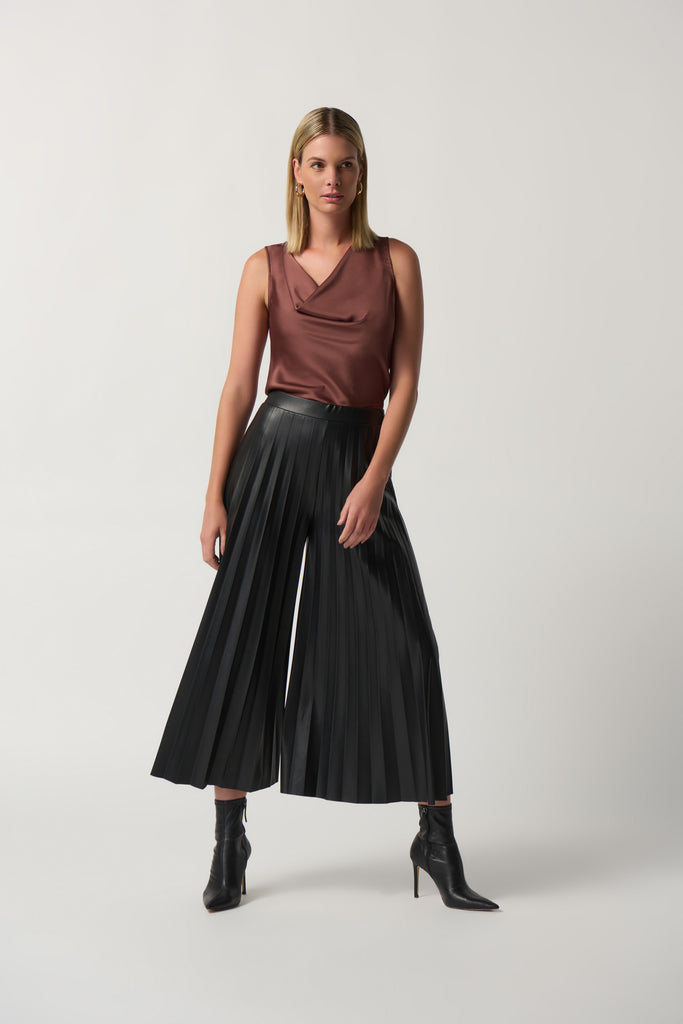 Pleated Faux-Leather Culotte Pants