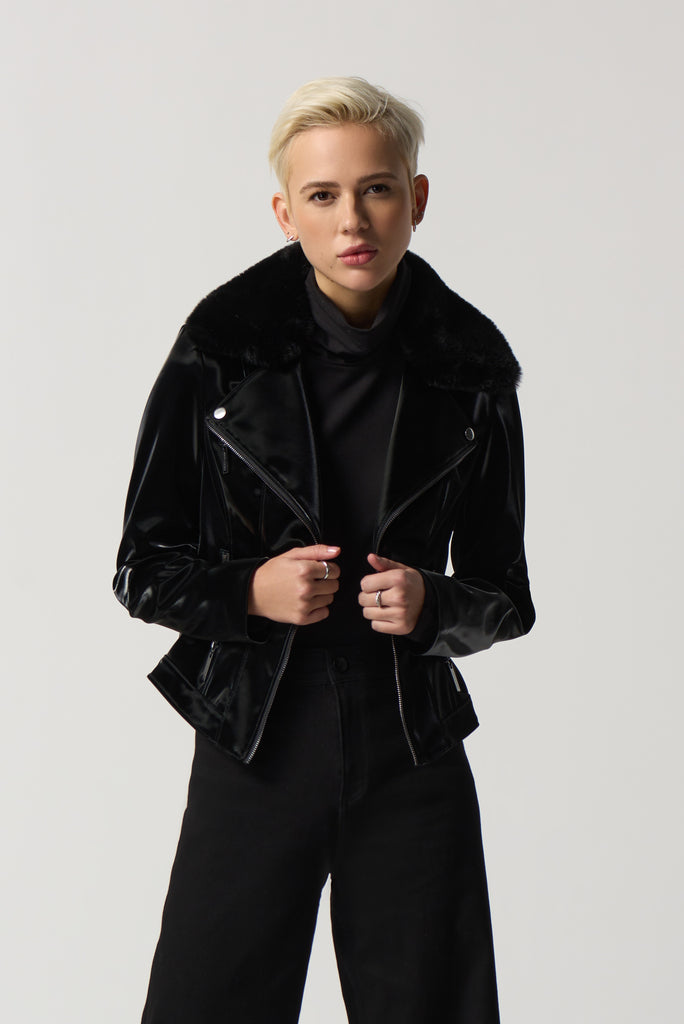 Leather Moto Jacket w/ Faux Fur