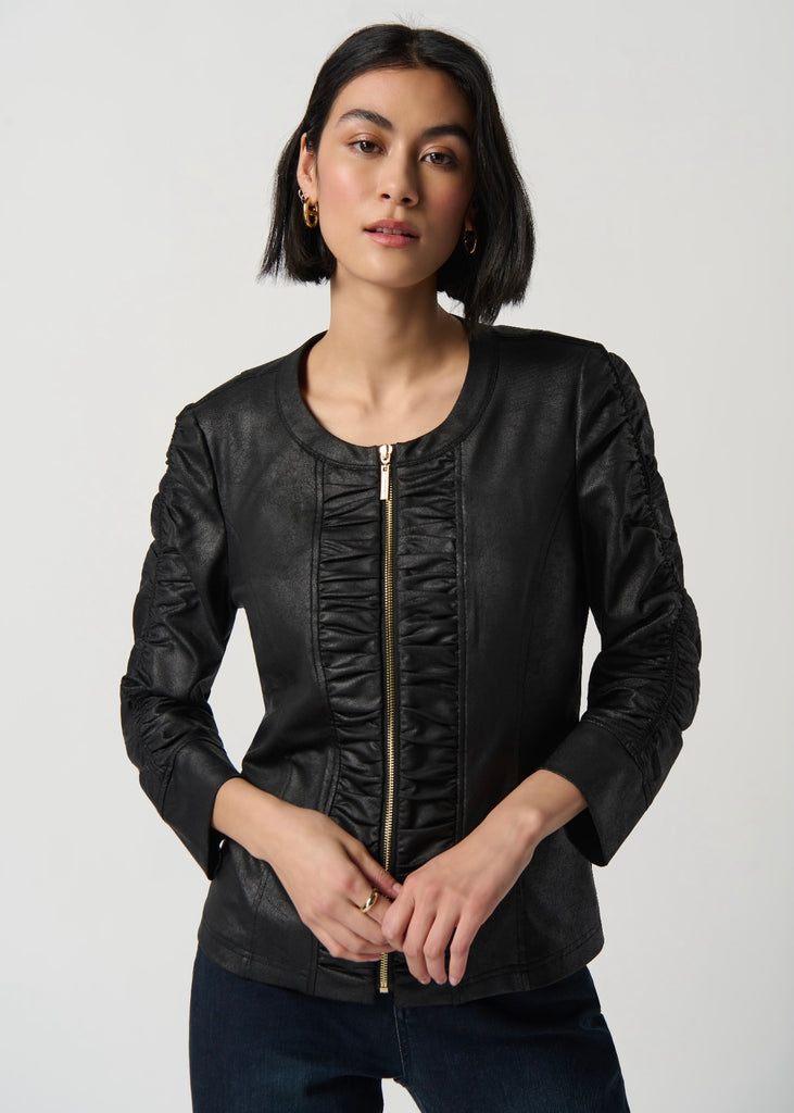 Foiled Knit Jacket With Ruched Detail