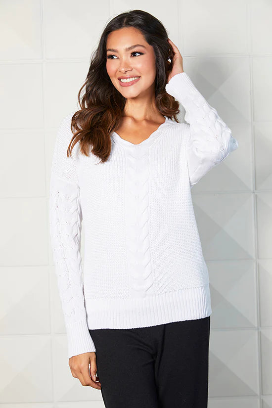 V-NECK CABLE KNIT SWEATER