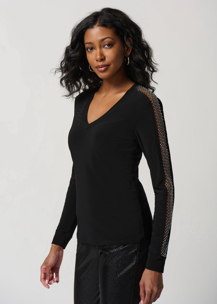 Silky Knit Top With Mesh Inserts