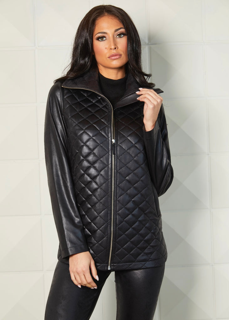 Vegan Leather Quilted Zip Jacket