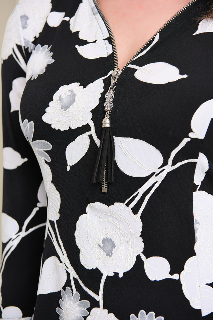Floral Bell Sleeve Tunic w/ Zipper
