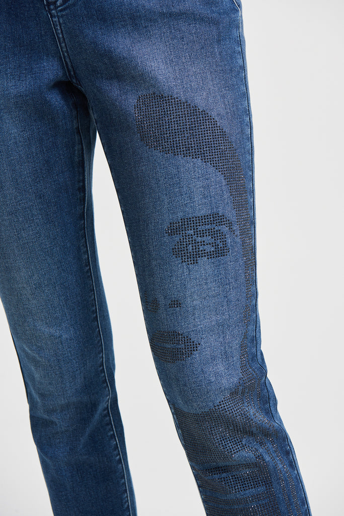 Embellished Face Print Slim Fit Jean