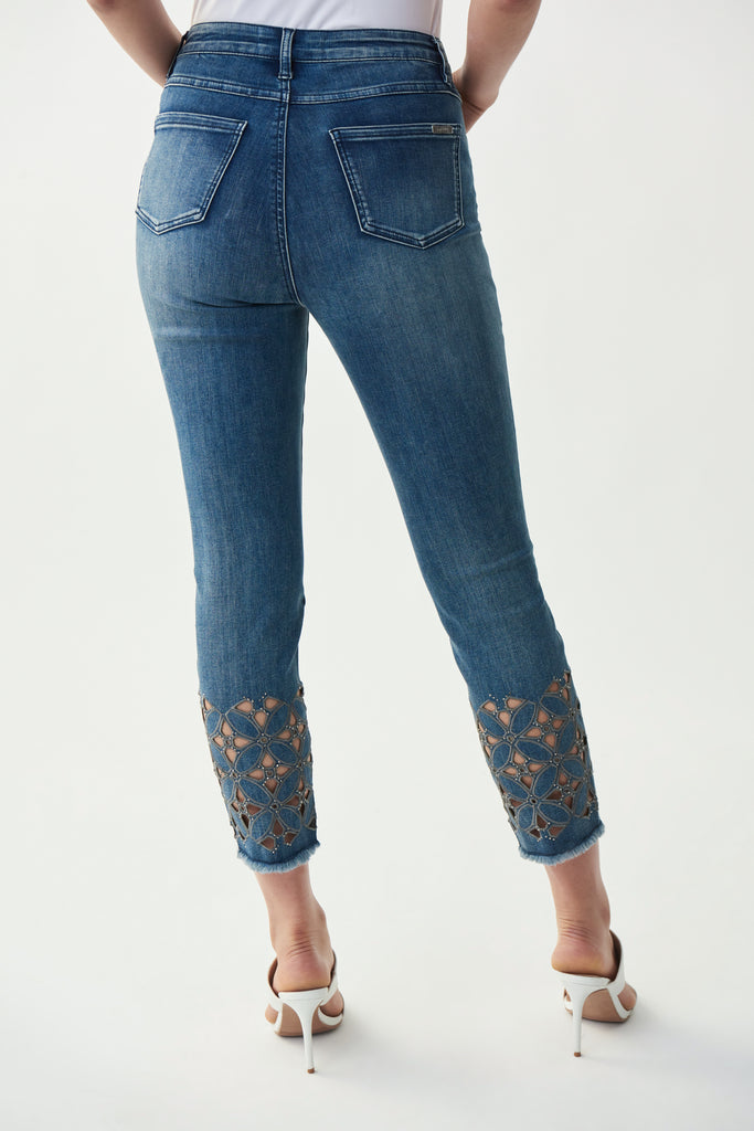 Embellished Cut Out Jean w/ Frayed Edges