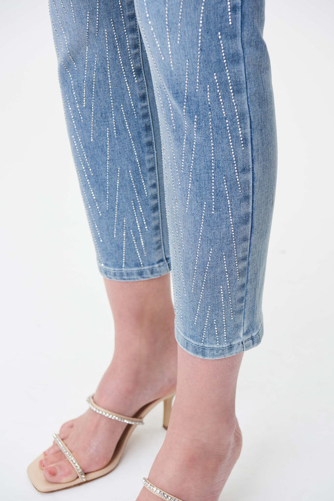 Medium Wash Slim Cropped Embellished Jeans
