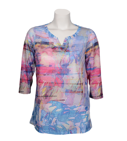 Kaleidoscope Print Notched Crew Neck Top