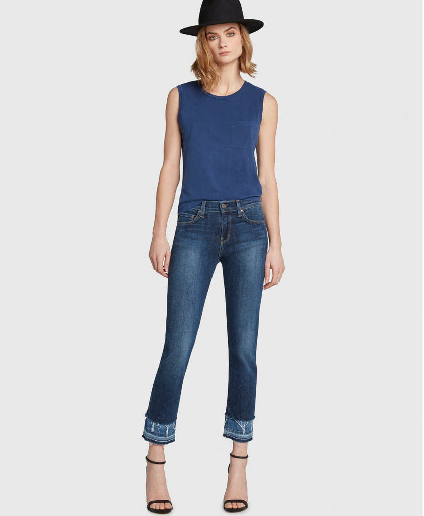 Mid Rise Cropped Jean with Frayed Detail