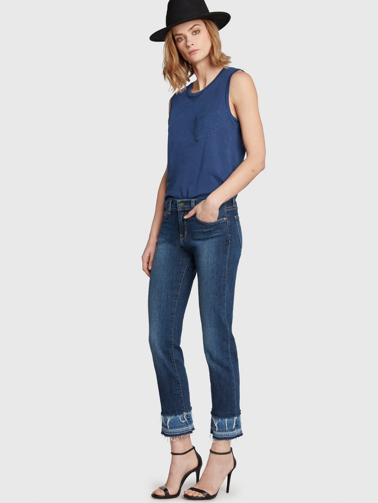 Mid Rise Cropped Jean with Frayed Detail
