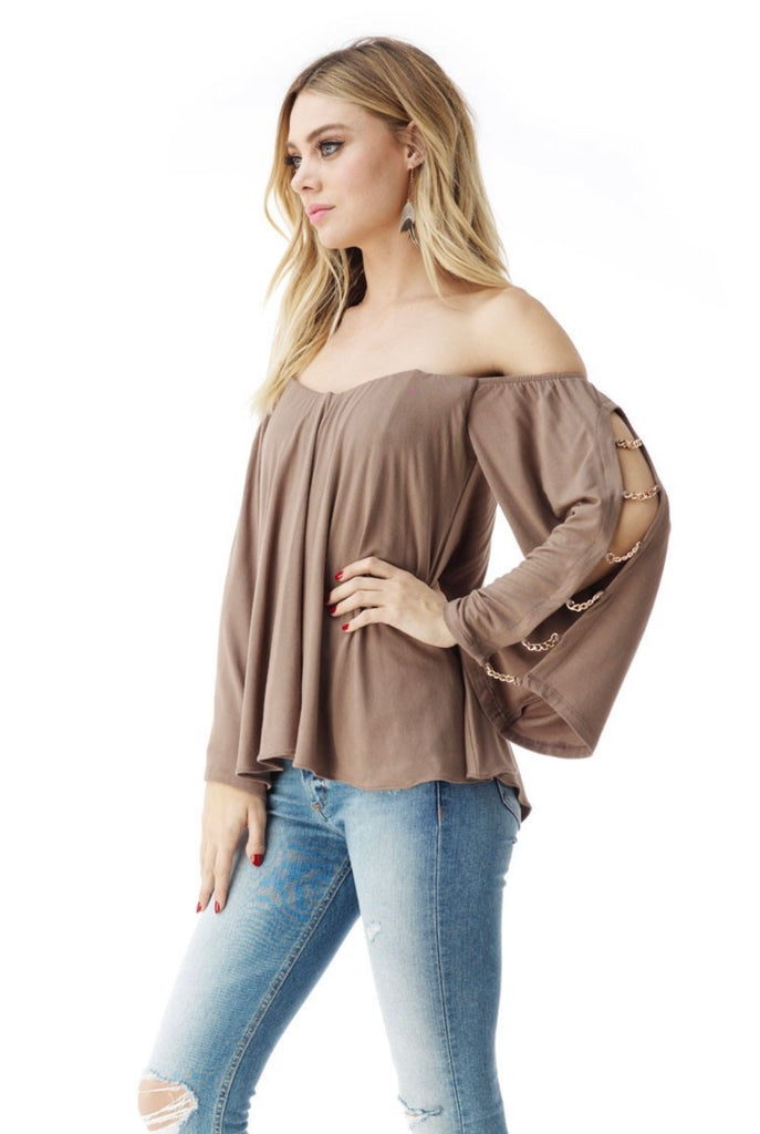 Split Sleeve w/ Chain Detail off the shoulder top