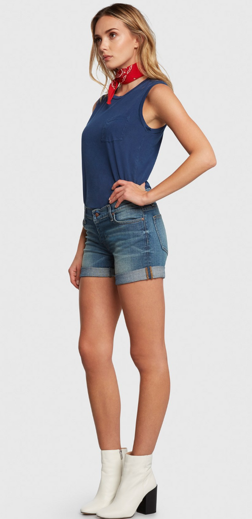 Mid Rise Jean Shorts with Rolled Hem