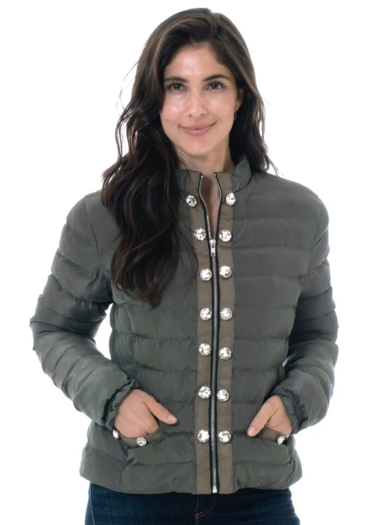 Light weight puffer jacket with crystals