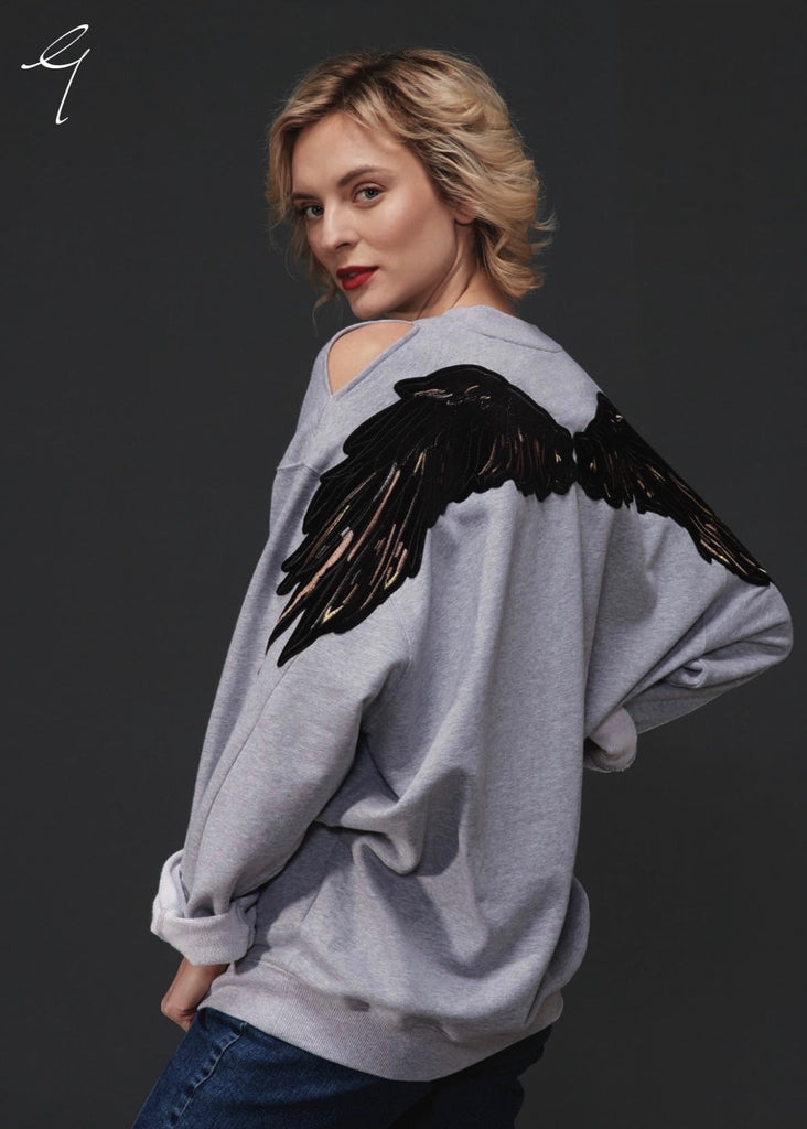 Wings oversized sweatshirt w/ one-shoulder cut out