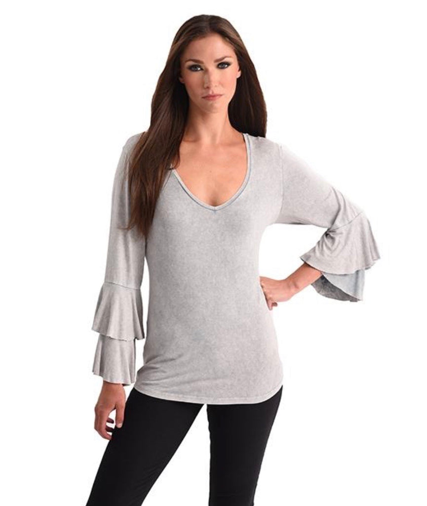 Stone Wash Bell Sleeve Top