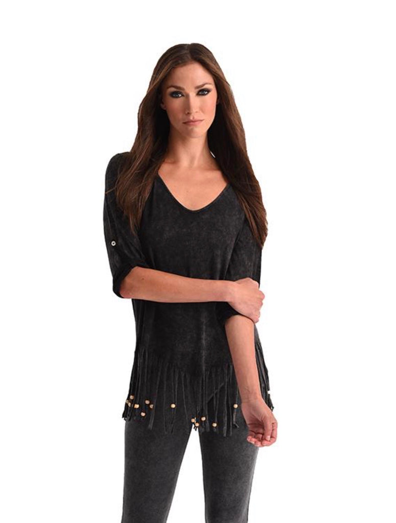 Stone Wash Cut Out Fringe Top