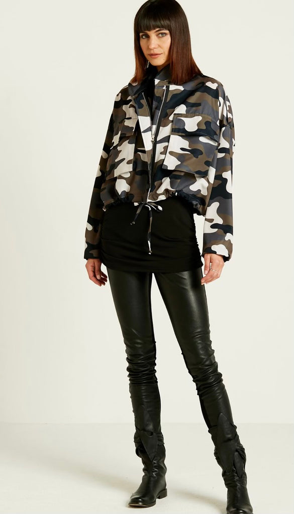 Silky Crop Camo Bomber Jacket