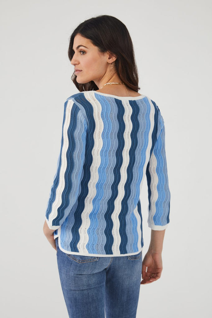 3/4 Sleeve Wave Pointelle Sweater