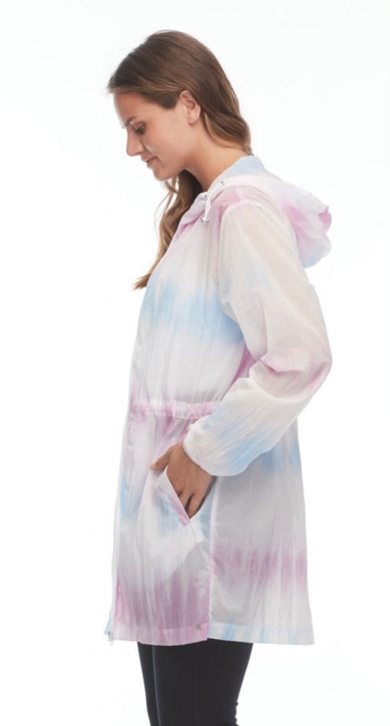 TIE-DYE HOODED JACKET WITH DRAWSTRING WAIST