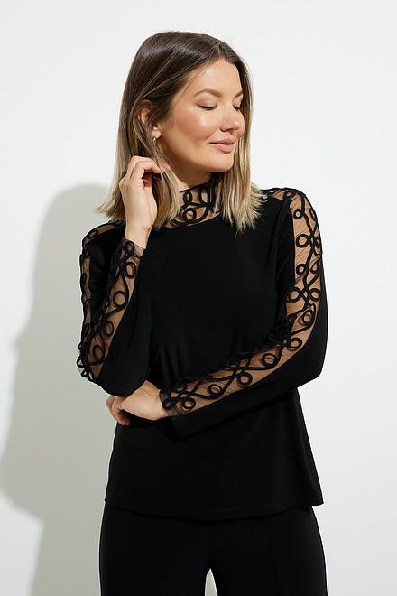 Turtleneck with Mesh Lacework Sleeve Detail