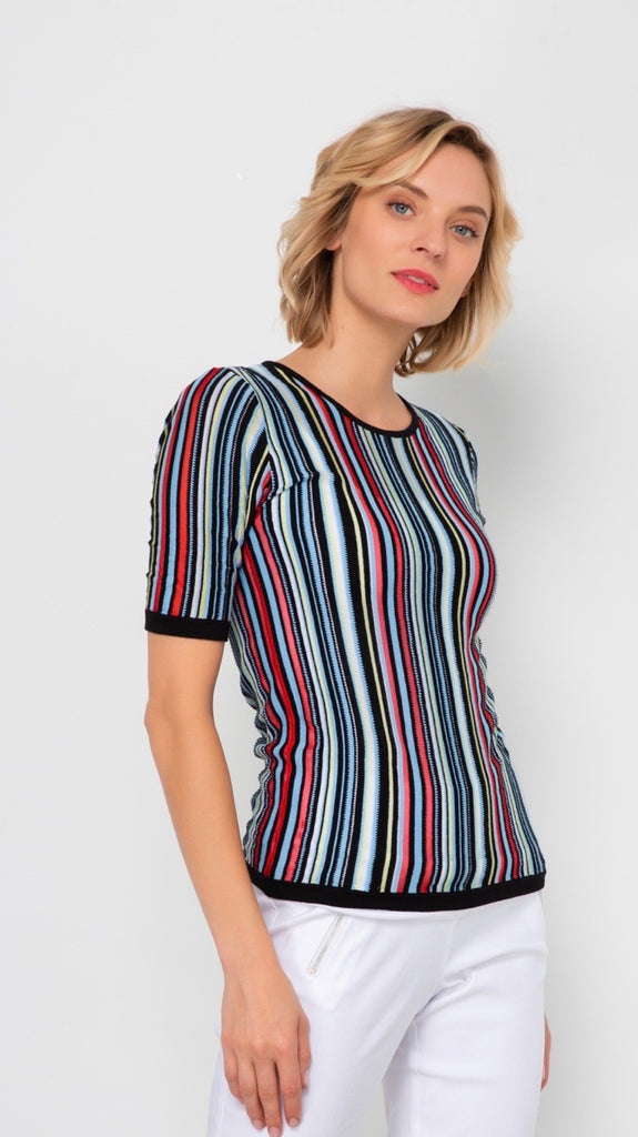 Striped Crew Neck Half-Sleeve Top