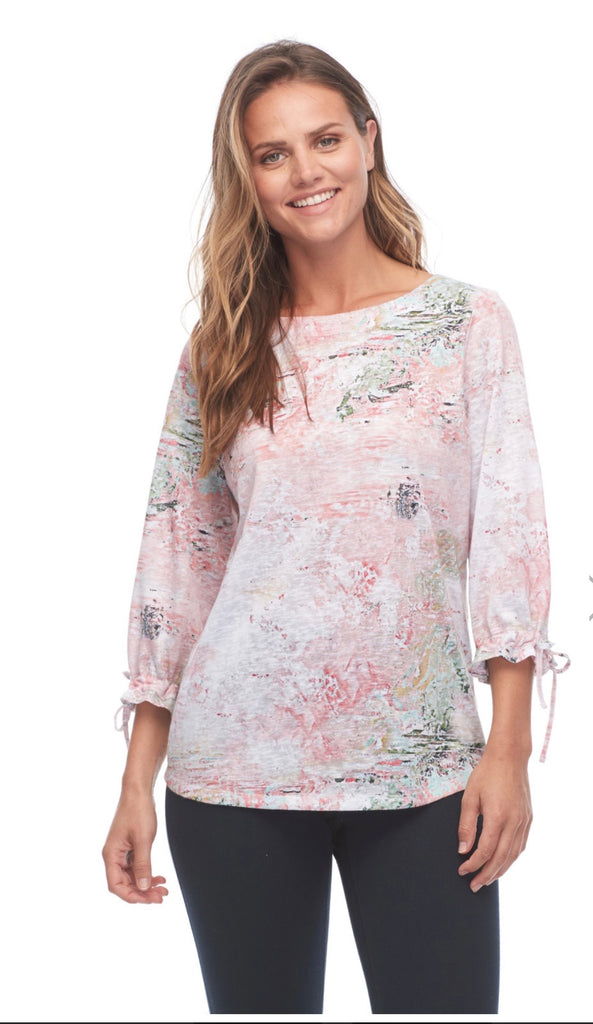 ABSTRACT PASTEL PRINT 3/4 FANCY SLEEVE TOP
